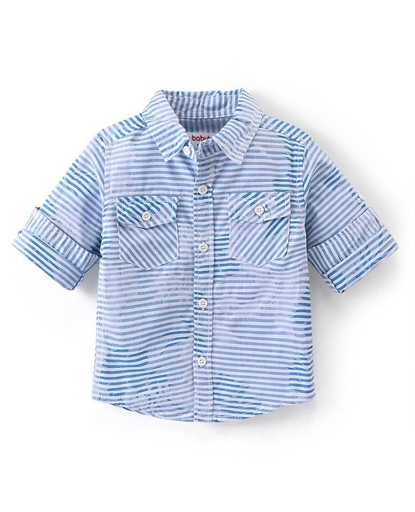 Babyhug Full Sleeves Jacquard Striped Shirt and Denim Jeans - Blue