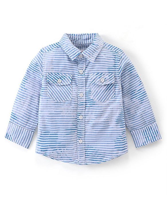 Babyhug Full Sleeves Jacquard Striped Shirt and Denim Jeans - Blue