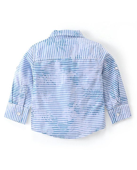Babyhug Full Sleeves Jacquard Striped Shirt and Denim Jeans - Blue
