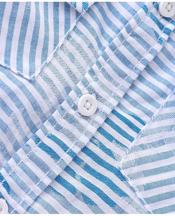 Babyhug Full Sleeves Jacquard Striped Shirt and Denim Jeans - Blue