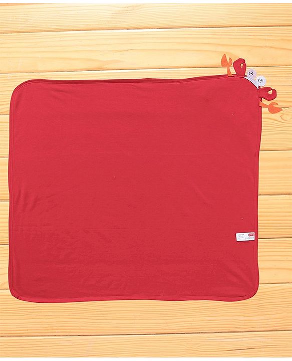 Babyhug Cotton Terry Knit Towel with Hood Crab Applique L 76.2 x B 76.2 cm - Red