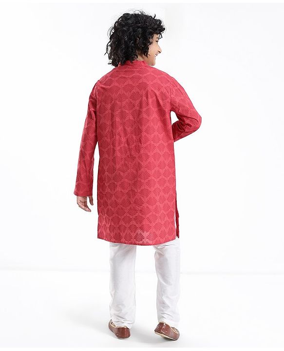 Pine Kids Cotton Woven Full Sleeves Pintucks Kurta Pyjama Set - Red