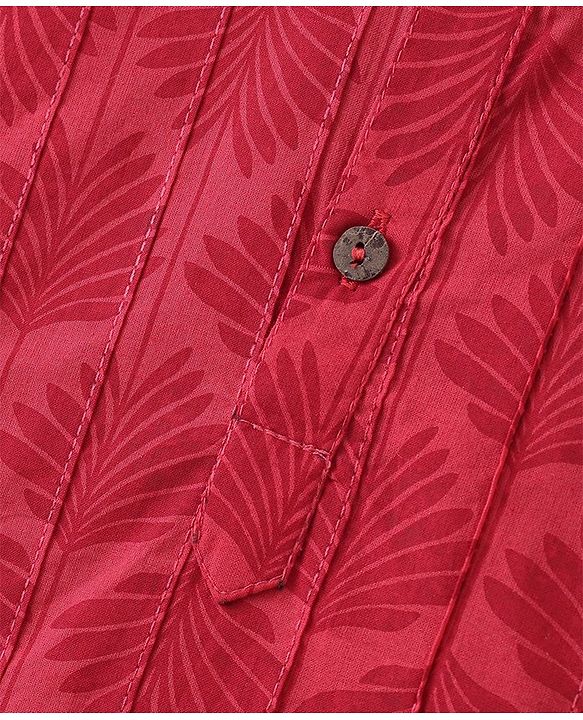 Pine Kids Cotton Woven Full Sleeves Pintucks Kurta Pyjama Set - Red