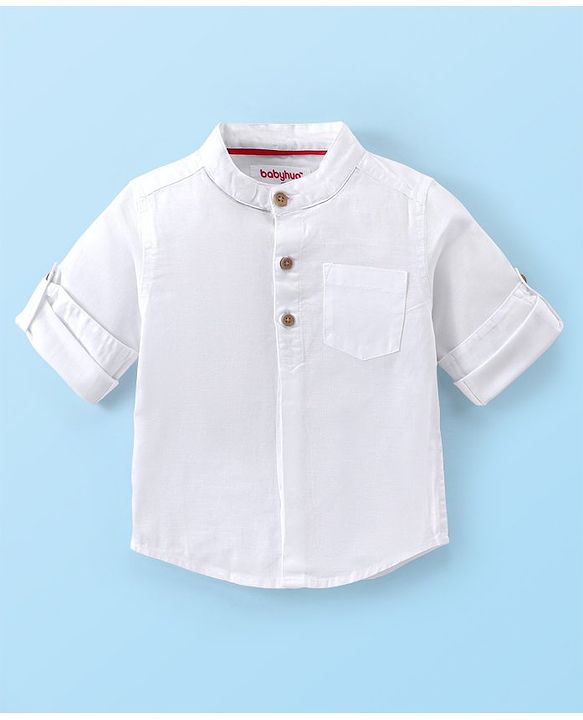Babyhug 100% Cotton Slub Full Sleeves Shirt & Jeans With Solid Colour - White & Blue