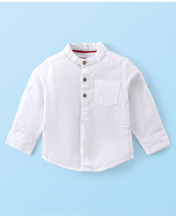 Babyhug 100% Cotton Slub Full Sleeves Shirt & Jeans With Solid Colour - White & Blue