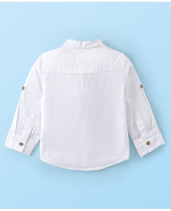 Babyhug 100% Cotton Slub Full Sleeves Shirt & Jeans With Solid Colour - White & Blue