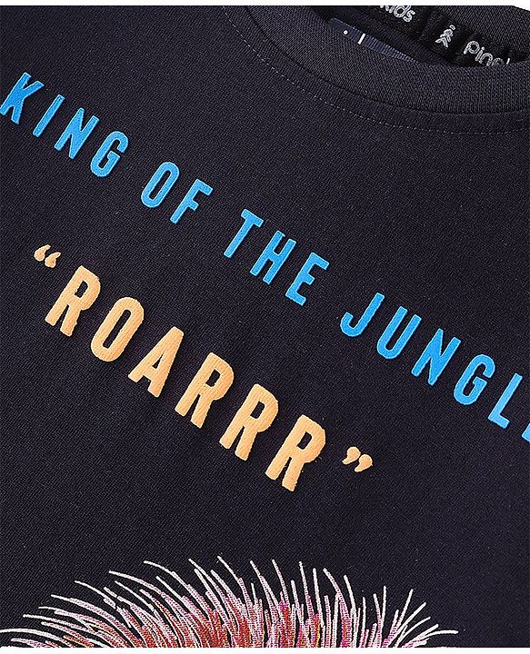 Pine Kids 100% Cotton Knit Half Sleeves T-Shirt Lion Print - Black