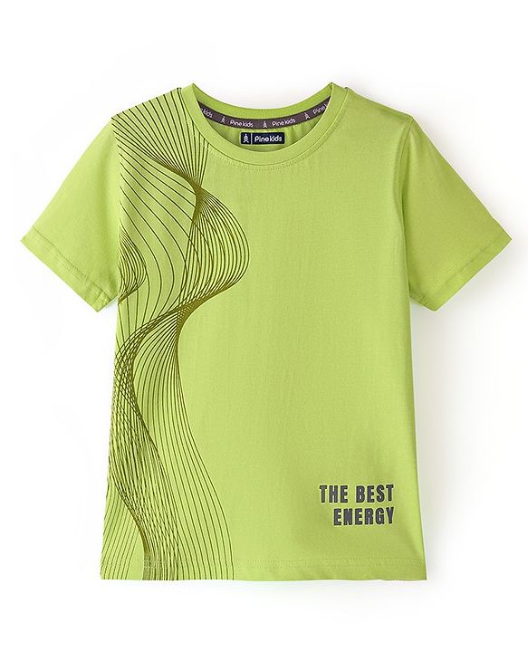 Pine Kids 100% Cotton Half Sleeves Bio Washed T-Shirt Text Print- Green