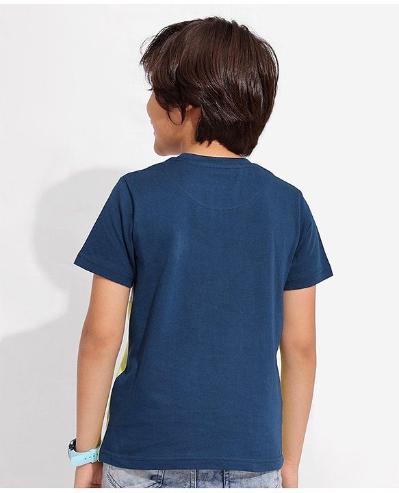 Pine Kids 100% Cotton Knit Half Sleeves Cut & Sew T-Shirt with Text Print-Green & Blue