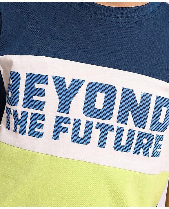 Pine Kids 100% Cotton Knit Half Sleeves Cut & Sew T-Shirt with Text Print-Green & Blue