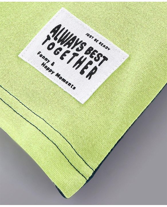 Pine Kids 100% Cotton Knit Half Sleeves Cut & Sew T-Shirt with Text Print-Green & Blue
