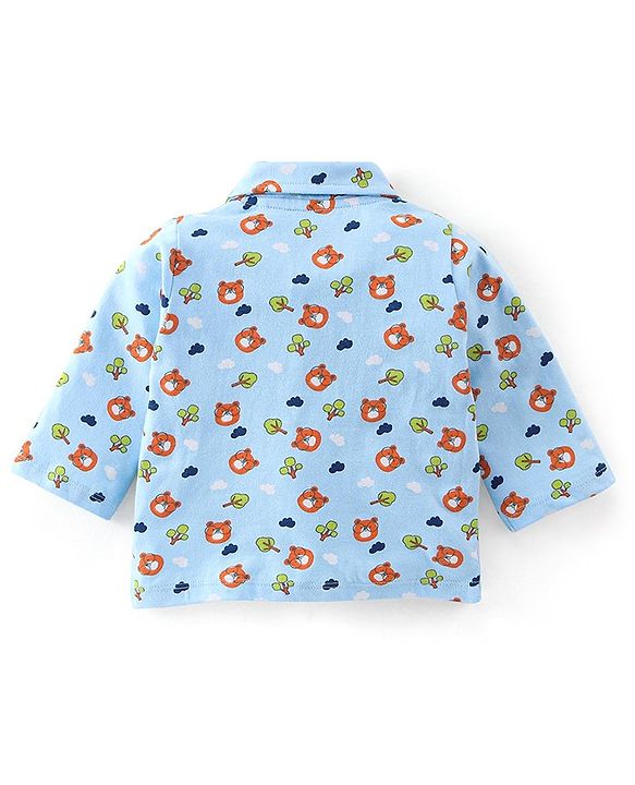 Babyhug Cotton Knit Full Sleeves Night Suit with Bear Print - Blue