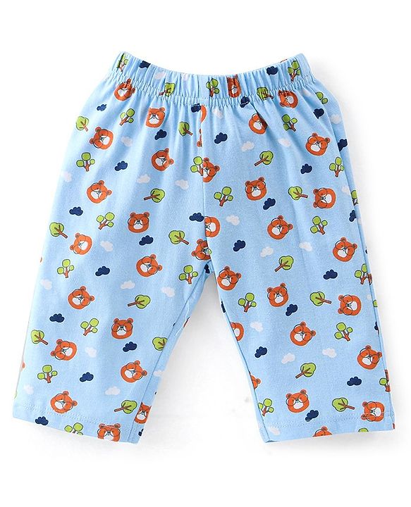 Babyhug Cotton Knit Full Sleeves Night Suit with Bear Print - Blue