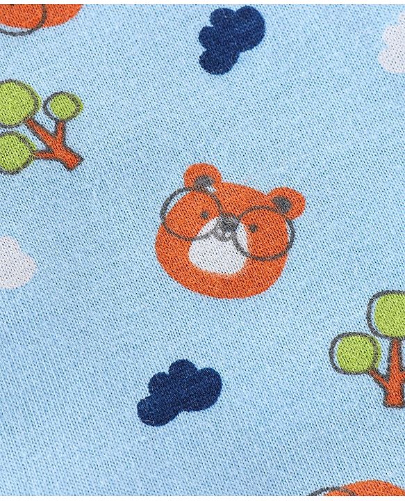 Babyhug Cotton Knit Full Sleeves Night Suit with Bear Print - Blue