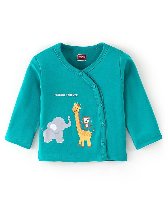 Babyhug 100% Cotton Knit Full Sleeves Front Open Jhablas Elephant Print Pack of 3 - Teal Blue & Yellow