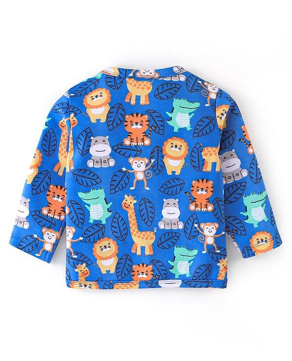 Babyhug 100% Cotton Knit Full Sleeves Front Open Jhablas Elephant Print Pack of 3 - Teal Blue & Yellow