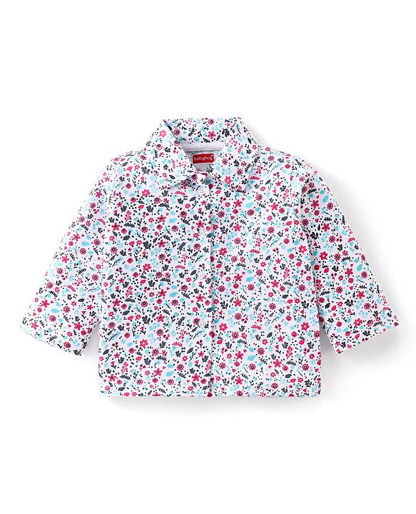 Babyhug Cotton Knit Full Sleeves Floral Printed Night Suit - White