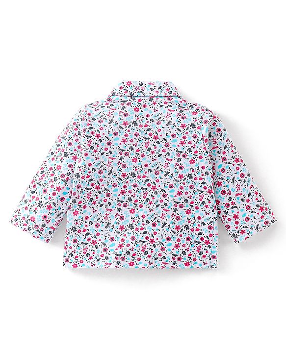Babyhug Cotton Knit Full Sleeves Floral Printed Night Suit - White