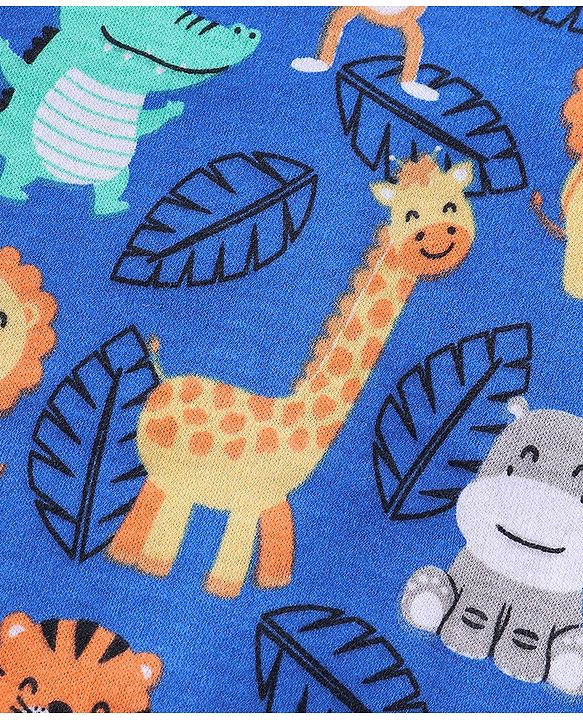 Babyhug 100% Cotton Knit Full Sleeves Wild Animal Print Onesie - Blue