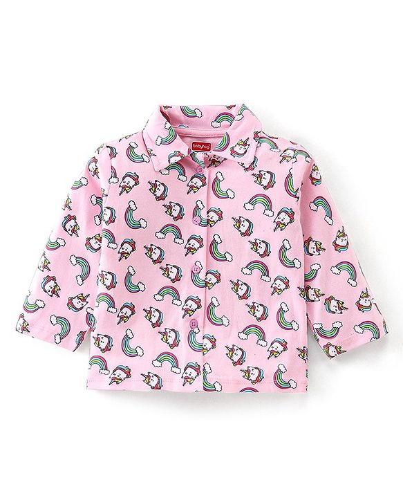 Babyhug Cotton Knit Full Sleeves Unicorn Printed Night Suit - Pink