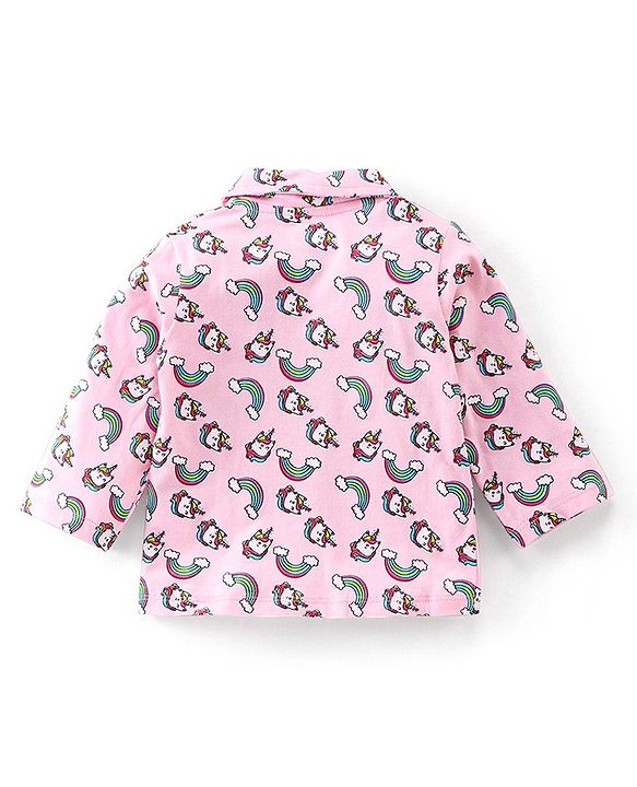 Babyhug Cotton Knit Full Sleeves Unicorn Printed Night Suit - Pink