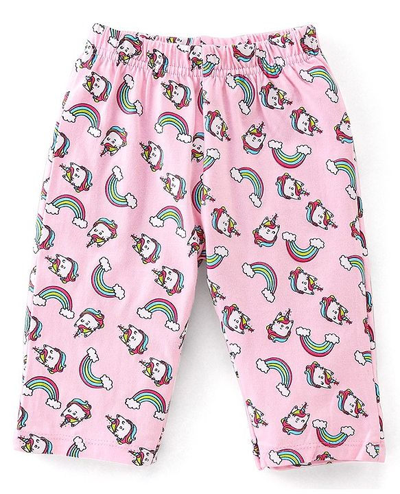 Babyhug Cotton Knit Full Sleeves Unicorn Printed Night Suit - Pink