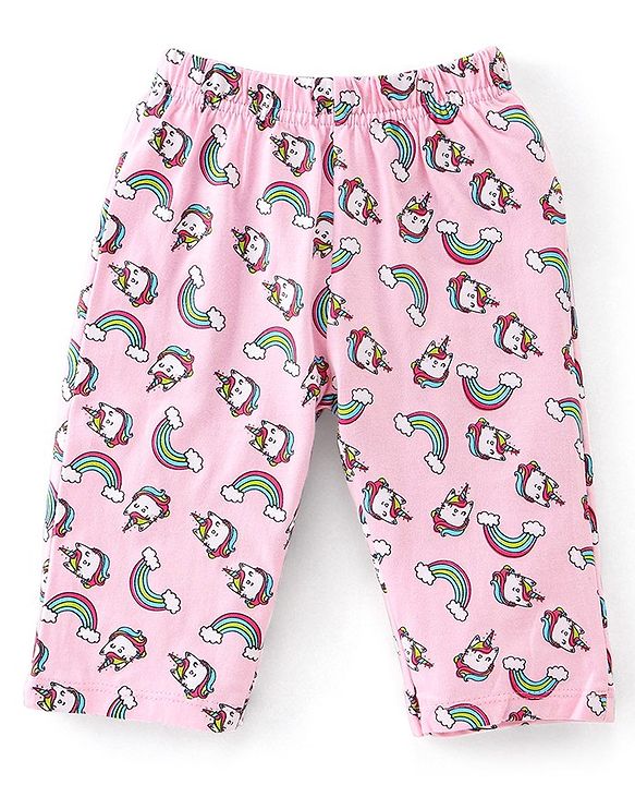 Babyhug Cotton Knit Full Sleeves Unicorn Printed Night Suit - Pink