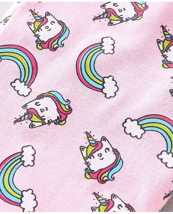 Babyhug Cotton Knit Full Sleeves Unicorn Printed Night Suit - Pink