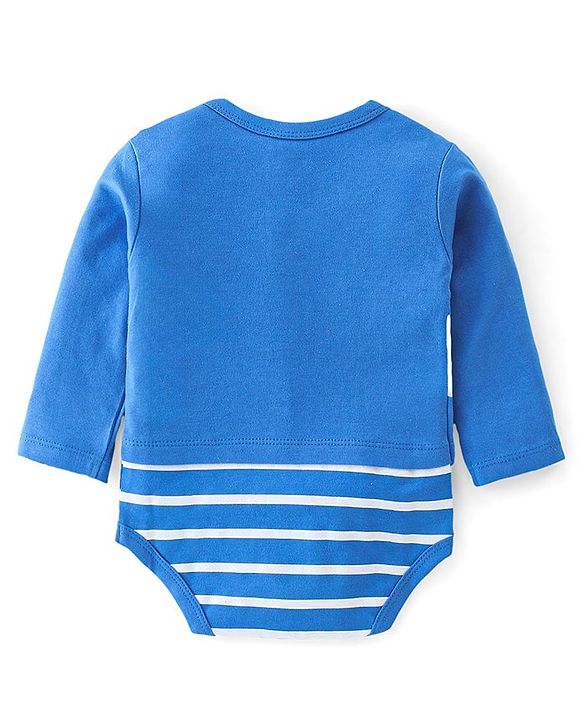 Babyhug 100% Cotton Full Sleeves Onesie Elephant Printed - Blue