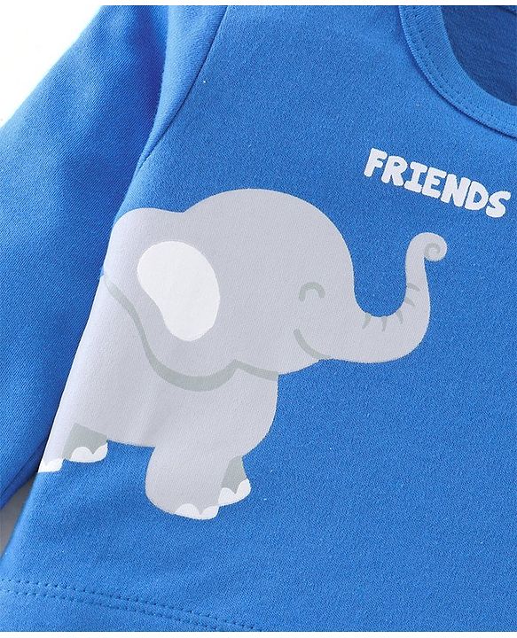 Babyhug 100% Cotton Full Sleeves Onesie Elephant Printed - Blue