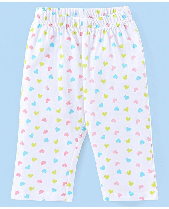 Babyhug Cotton Knit Full Sleeves Night Suit With Heart Print - White