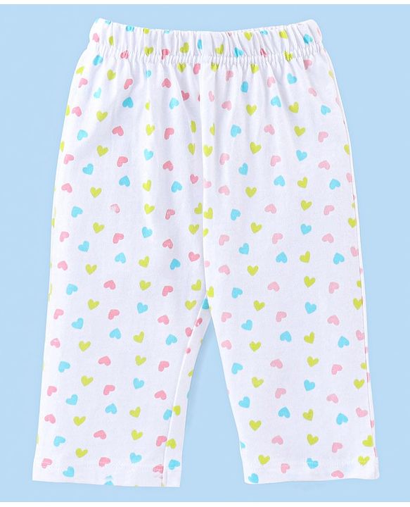 Babyhug Cotton Knit Full Sleeves Night Suit With Heart Print - White
