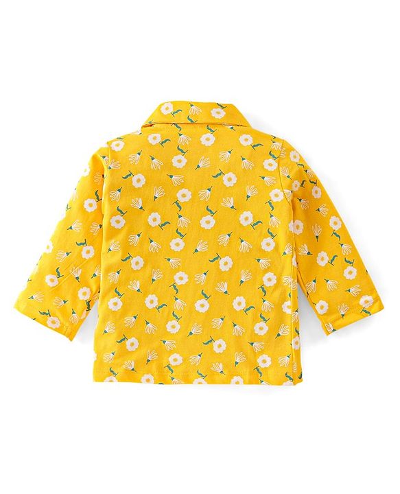 Babyhug Cotton Knit Full Sleeves Floral Printed Night Suit - Yellow