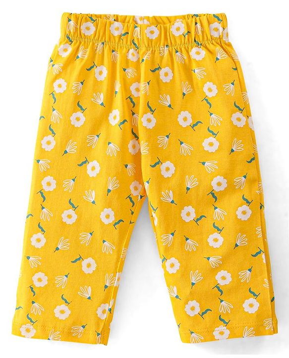 Babyhug Cotton Knit Full Sleeves Floral Printed Night Suit - Yellow