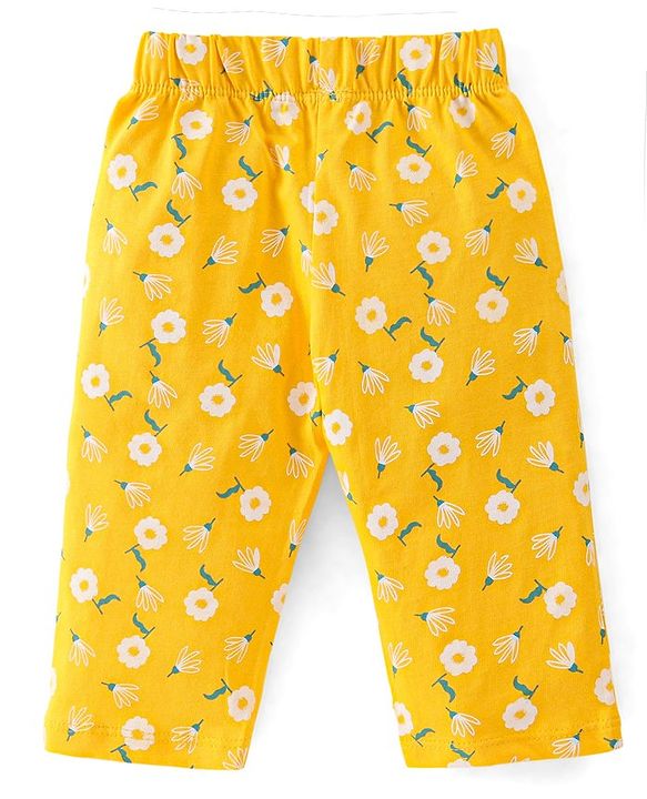 Babyhug Cotton Knit Full Sleeves Floral Printed Night Suit - Yellow