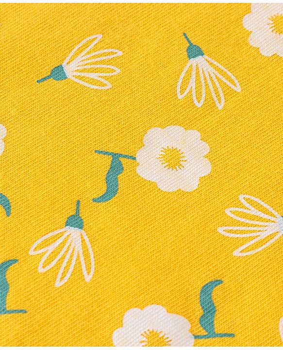 Babyhug Cotton Knit Full Sleeves Floral Printed Night Suit - Yellow