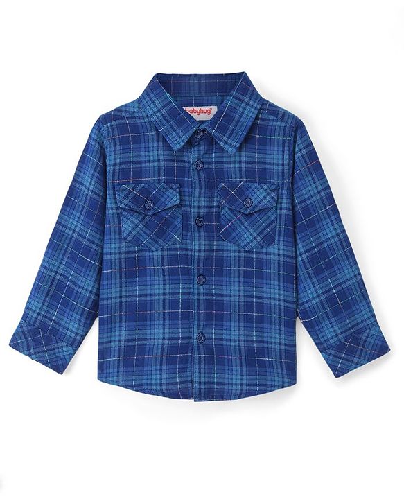 Babyhug 100% Cotton Woven Full Sleeves Checkered Shirt - Navy Blue