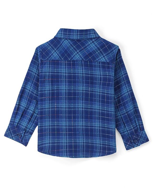 Babyhug 100% Cotton Woven Full Sleeves Checkered Shirt - Navy Blue