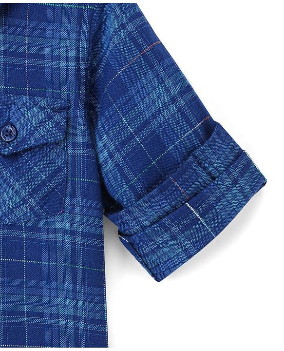 Babyhug 100% Cotton Woven Full Sleeves Checkered Shirt - Navy Blue
