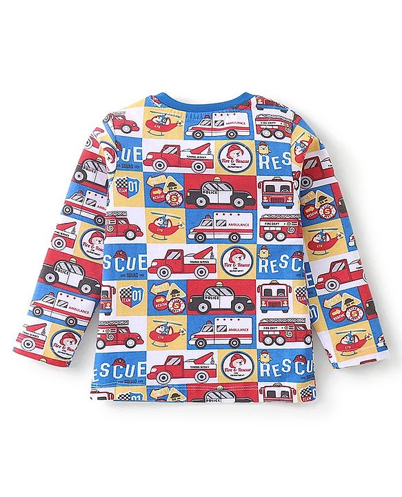 Babyhug Cotton Knit Full Sleeves Night Suit With Vehicles Print - Blue