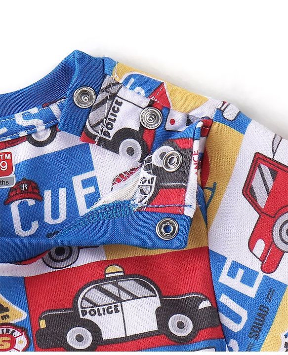 Babyhug Cotton Knit Full Sleeves Night Suit With Vehicles Print - Blue