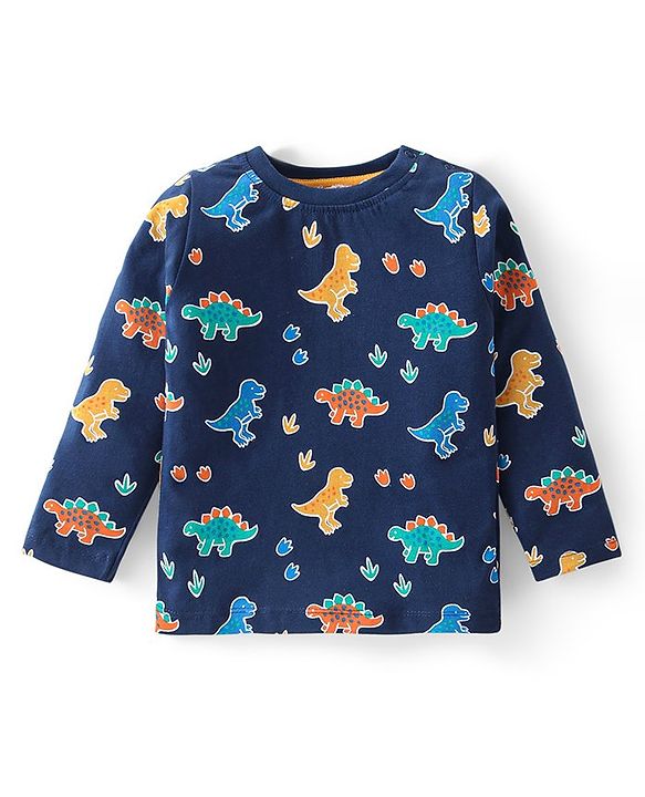 Babyhug Cotton Knit Full Sleeves Dino Printed Night Suit - Navy Blue