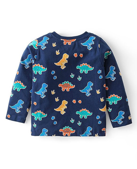 Babyhug Cotton Knit Full Sleeves Dino Printed Night Suit - Navy Blue