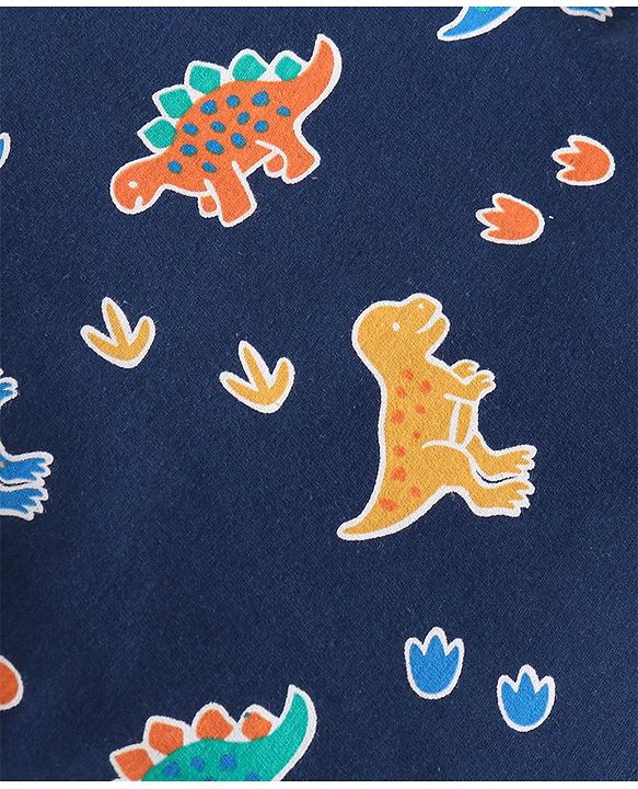 Babyhug Cotton Knit Full Sleeves Dino Printed Night Suit - Navy Blue