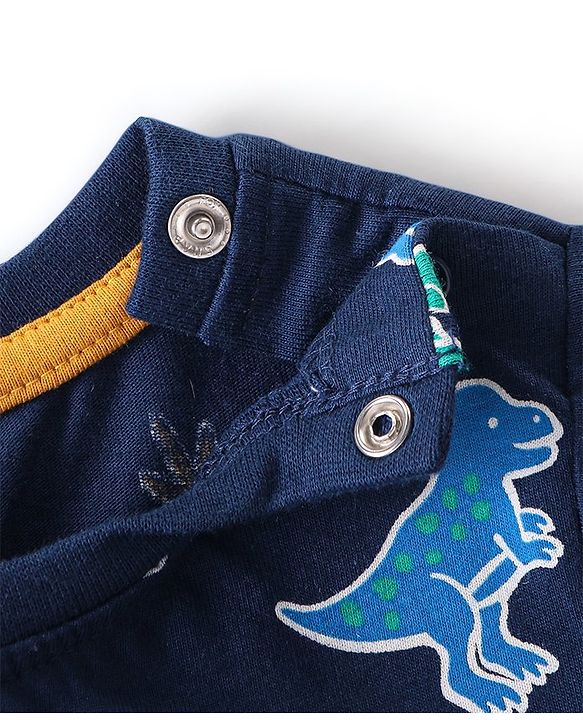Babyhug Cotton Knit Full Sleeves Dino Printed Night Suit - Navy Blue