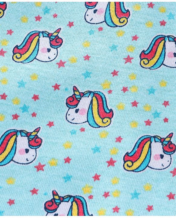 Babyhug Cotton Knit Full Sleeves Night Suit With Unicorn Print - Blue
