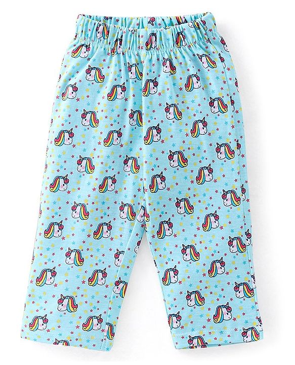 Babyhug Cotton Knit Full Sleeves Night Suit With Unicorn Print - Blue