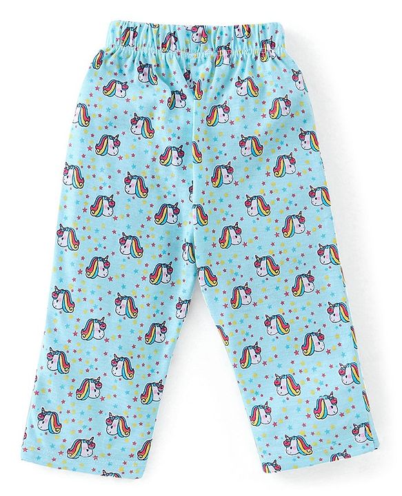 Babyhug Cotton Knit Full Sleeves Night Suit With Unicorn Print - Blue