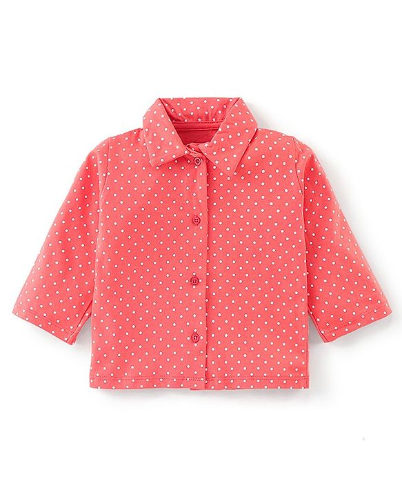 Babyhug Cotton Knit Full Sleeves Polka Dots Printed Night Suit - Orange