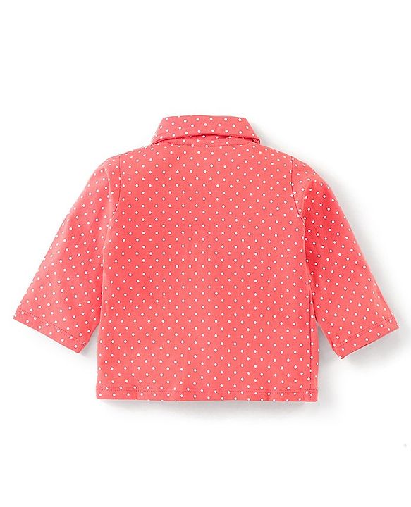 Babyhug Cotton Knit Full Sleeves Polka Dots Printed Night Suit - Orange
